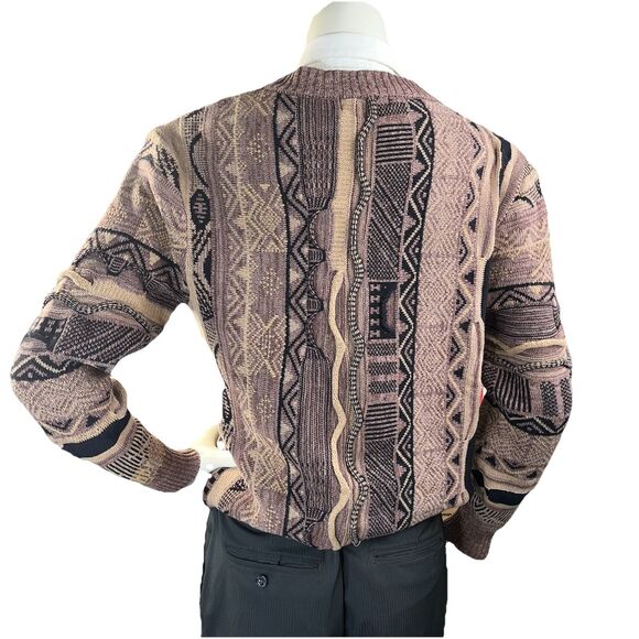 Cotton On Garments Sweater Mens M Brown Coogi Style Cardigan Knit Geometric - Picture 5 of 10